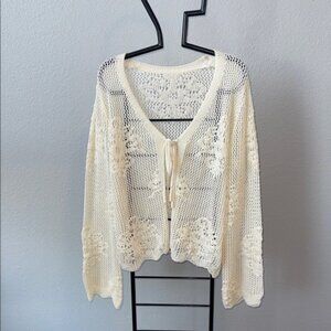 SHEIN Cream Open-Knit Cardigan
